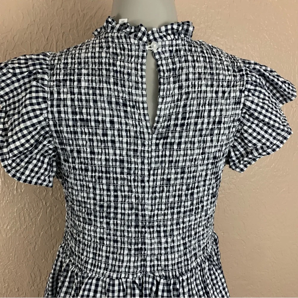 Time and Tru Black and White Plaid Smocked Ruffle Dress - Picture 6 of 15